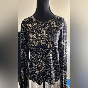 Women’s Express Lace Jacquard Fitted Crew Neck Sweater Black White Size XL